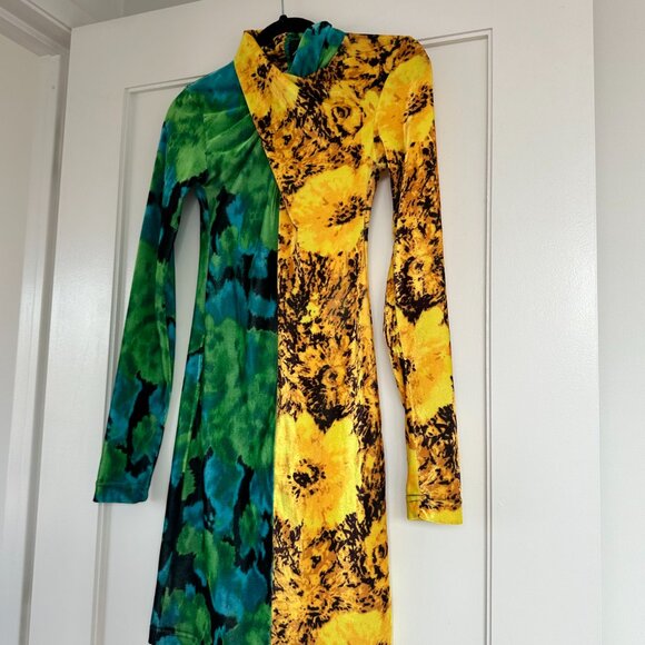 NWT Richard Quinn Mini Dress Sz 2 Twisted Neckline 2-tone Floral Abstract Print - Picture 5 of 10